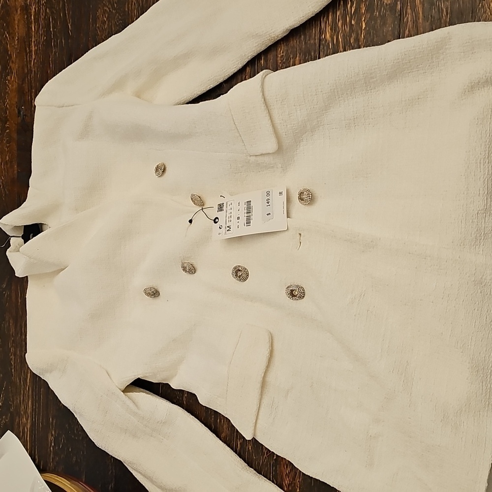 Zara Cream Blazer with Silver Buttons